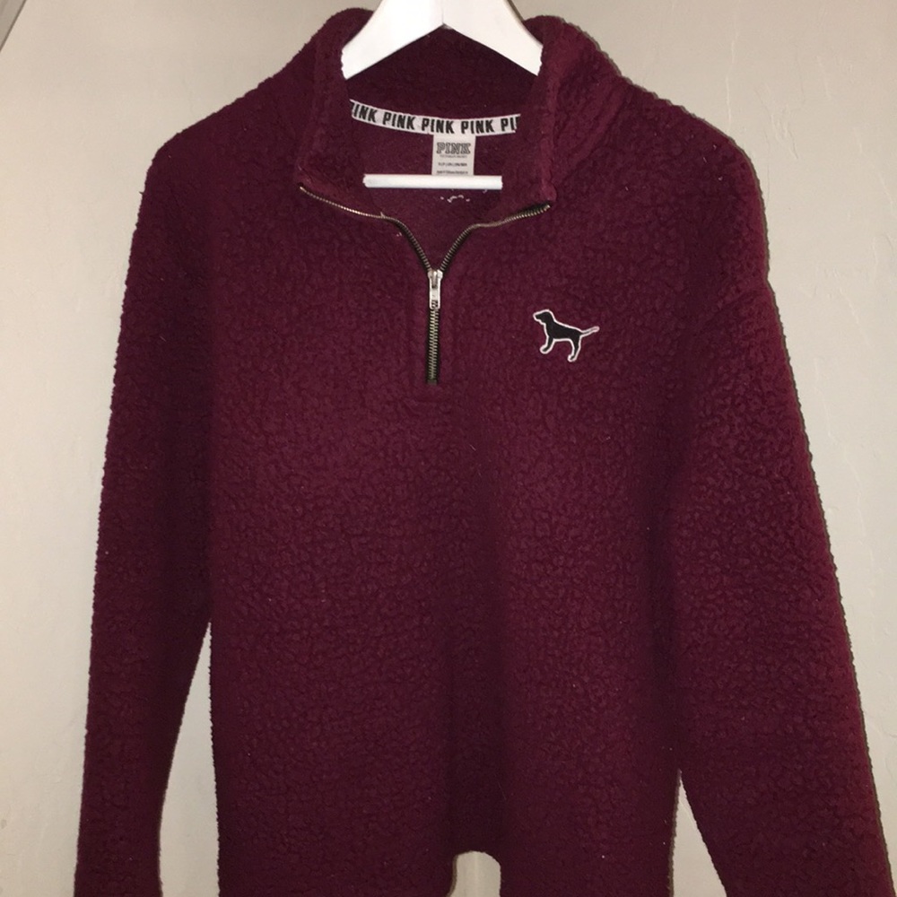 Fuzzy Sherpa PINK VICTORIAS SECRET quarter zip